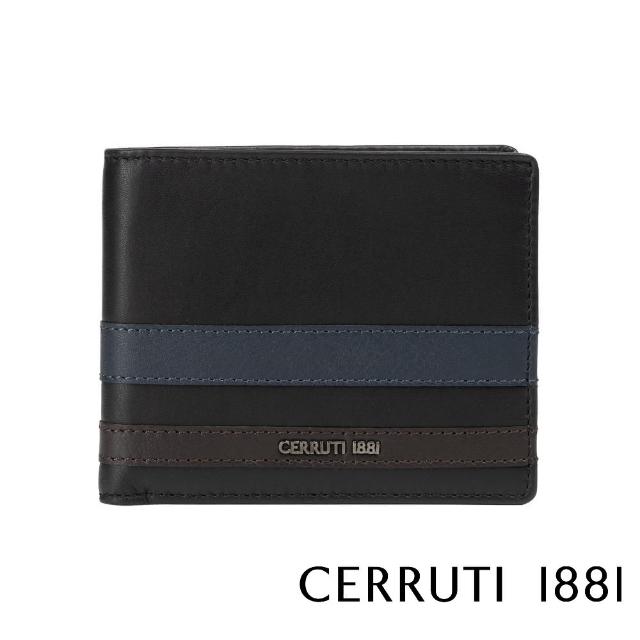 【Cerruti 1881】限量2折 義大利頂級小牛皮4卡零錢袋短夾皮夾 5693M 全新專櫃展示品(黑色 贈禮盒提袋)