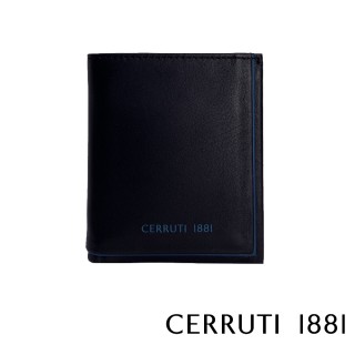【Cerruti 1881】限量2折 義大利原裝進口 頂級小牛皮6卡短夾皮夾 5427M 全新專櫃展示品(黑色 送禮盒提袋)