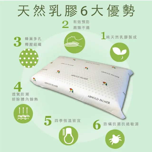 【Arnold Palmer雨傘牌】透氣立體結構棉網乳膠枕2入(麵包枕)