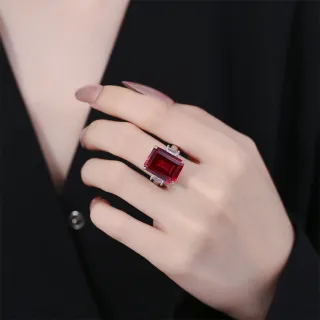 【MoonDy】指環 純銀戒指 寶石戒指 開口戒指 人造鴿血紅 歐美戒指 S925純銀 祖母綠戒指 復