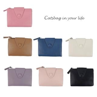 【Catsbag】柔軟皮革小圓扣掀蓋短夾 女用皮夾 H100062