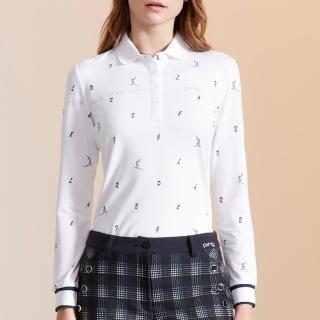 【PING】女款麥穗印花吸濕排汗薄長袖POLO衫-白(GOLF/高爾夫球衫/RA23207-87)