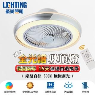 【聚美照明】風扇燈 5-7坪 72w全光譜吊扇燈 白銀/白金智慧高亮護眼款(三色無極調光/無線遙控/LED護眼燈)
