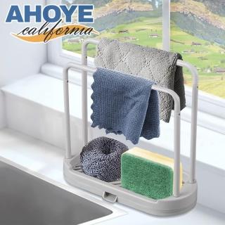 【AHOYE】自動排水雙層晾曬菜瓜布架(瀝水架 廚房收納架 抹布架 水槽置物架)
