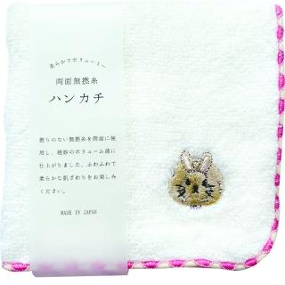【COMBO!】日本製頂級100%純棉無撚糸雙面毛巾布手帕24 x 24 cm(兔子/粉紅/洗臉方巾擦手布/嬰幼兒童紗布巾)