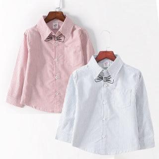 【橘魔法】刺繡領結條紋長袖襯衫(長袖上衣 男童 婚禮 花童 拍照 攝影 兒童 童裝)