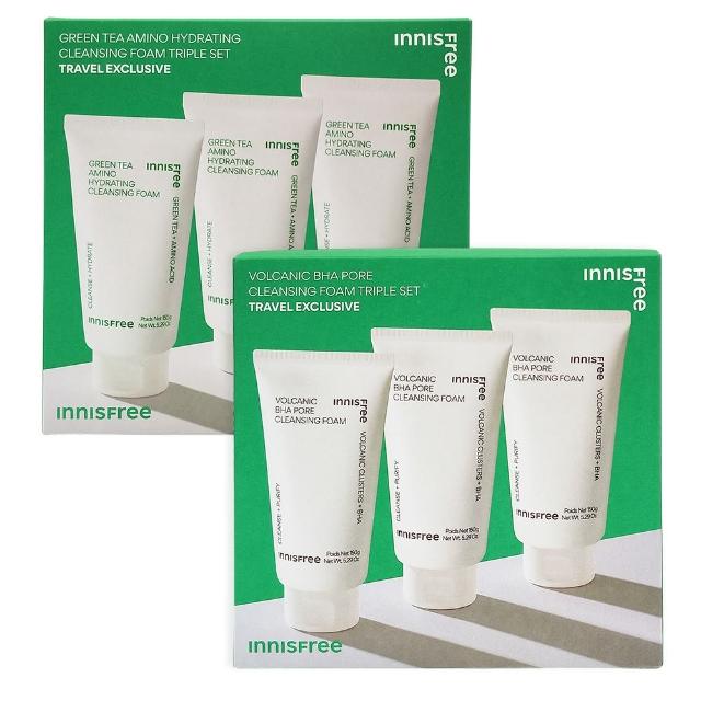 【innisfree】綠茶保濕/火山泥毛孔調理潔面乳150g*3入盒裝組(平行輸入)