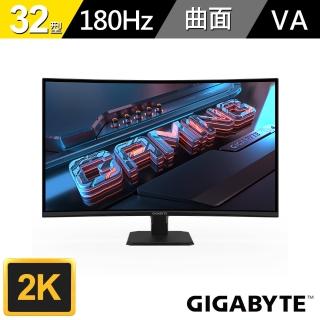 【GIGABYTE 技嘉】GS32QCA 32型 2K 曲面電競螢幕(32型/QHD/180Hz/1ms/VA 1500R/DP/HDMI2.0)