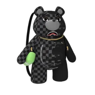 【SPRAYGROUND】拚色棋盤格泰迪熊後背包(黑色)