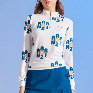 【PING】女款字母印花吸濕排汗立領長袖POLO衫-白(GOLF/高爾夫球衫/RA23214-87)