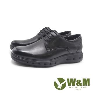 【W&M】男 羊皮減壓輕感彈力洞洞綁帶皮鞋 男鞋(黑色)