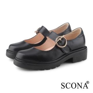 【SCONA 蘇格南】全真皮 復古厚底瑪莉珍鞋(黑色 31159-1)