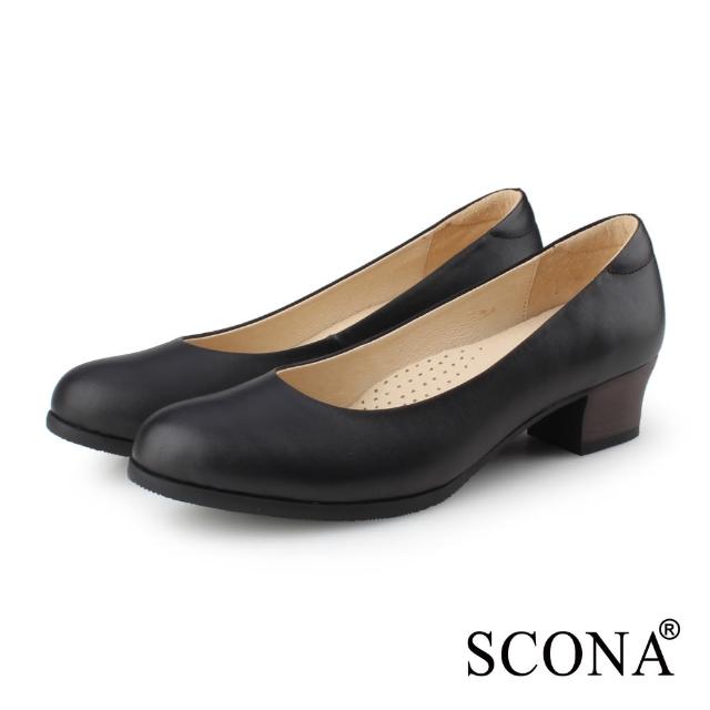 【SCONA 蘇格南】全真皮 通勤舒適低跟鞋(黑色 31209-1)