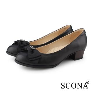 【SCONA 蘇格南】全真皮 甜美鑽飾低跟鞋(黑色 31210-1)