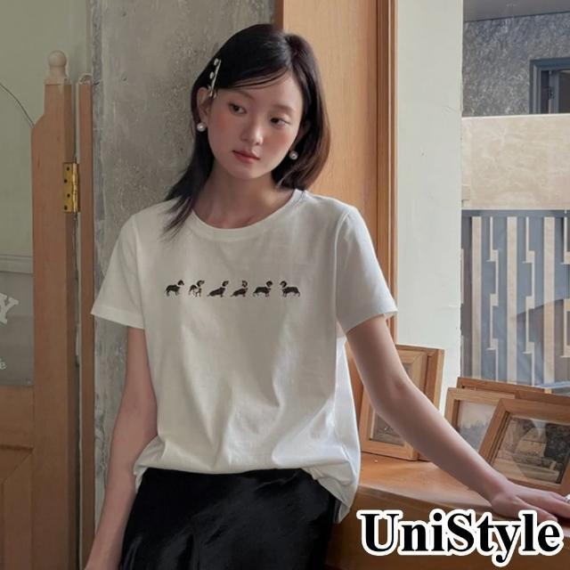 【UniStyle】短袖T恤 韓版珍珠小狗上衣 女 EAW754B(米白)