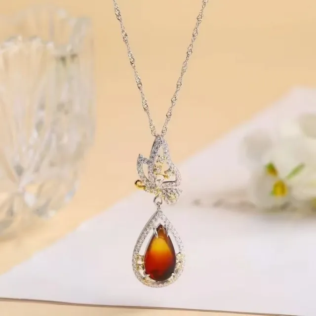 【勝弘珠寶】紅藍珀蝴蝶水滴項鍊