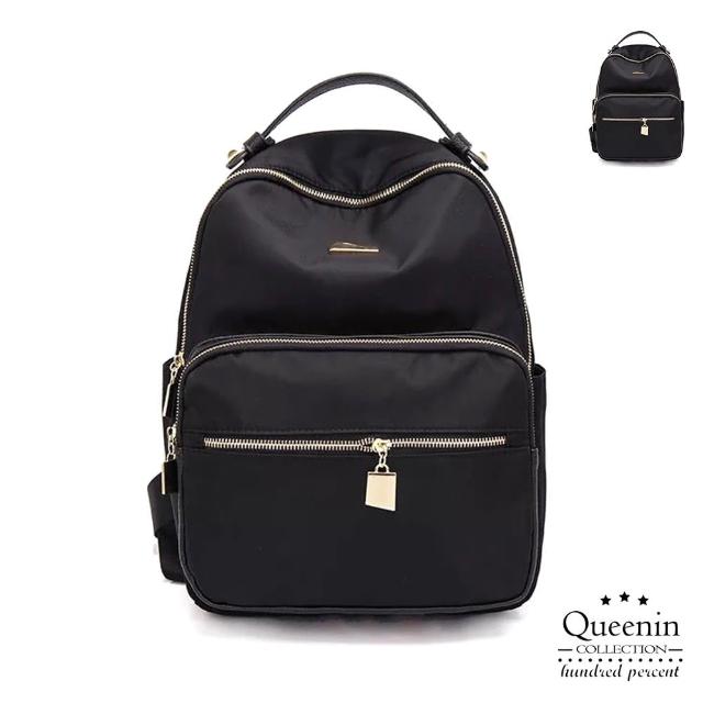【DF Queenin】輕休閒雙拉鍊百搭雙肩後背包