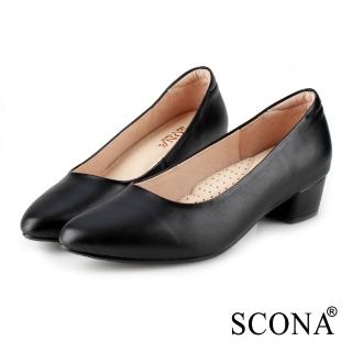 【SCONA 蘇格南】真皮 通勤舒適尖頭低跟鞋(黑色 31043-1)