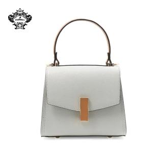 【Orobianco】義大利原廠真皮扣飾手提斜背兩用包 淺灰色(O5295-B)