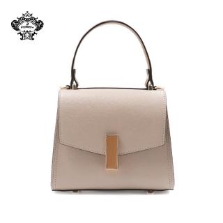 【Orobianco】義大利原廠真皮扣飾手提斜背兩用包 米色(O5295-A)