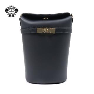 【Orobianco】義大利原廠真皮圓桶造型手機包 深藍色(O5296-A)