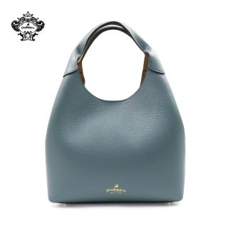 【Orobianco】義大利原廠真皮素面雙色兩用肩揹包 米藍色(O5298-B)