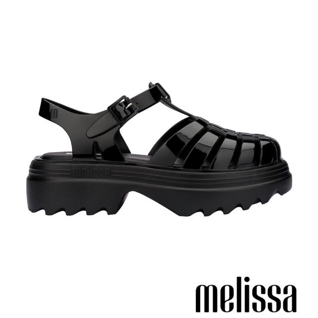 【Melissa】前包T字厚底涼鞋(鏡黑)