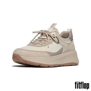 【FitFlop】F-MODE 麂皮/針織厚底繫帶休閒鞋-女(白石/奶油色)
