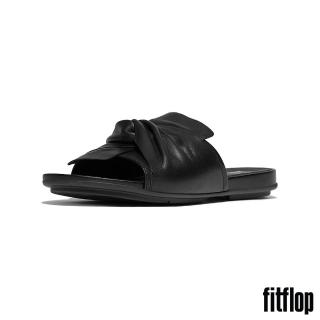 【FitFlop】GRACIE 柔軟紐結紋皮革拖鞋-女(靚黑色)