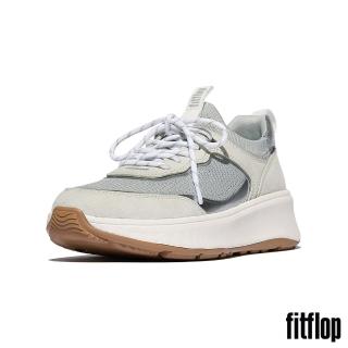 【FitFlop】F-MODE 麂皮/針織厚底繫帶休閒鞋-女(都會白/法國灰)