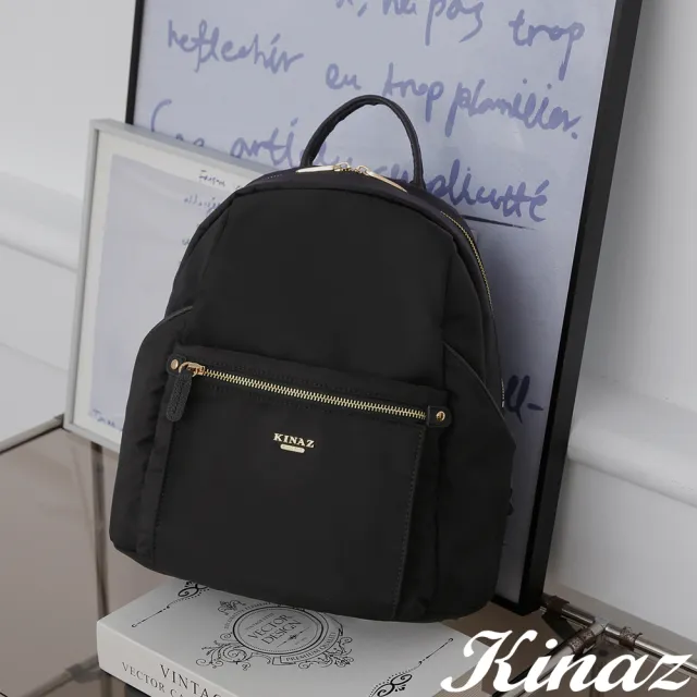 【KINAZ】分層收納輕量防潑水尼龍牛皮防盜手提後背包-極光黑-企鵝系列