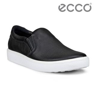 【ecco】SOFT 60 W 經典皮革套入式休閒鞋 女鞋(黑色 21925301001)