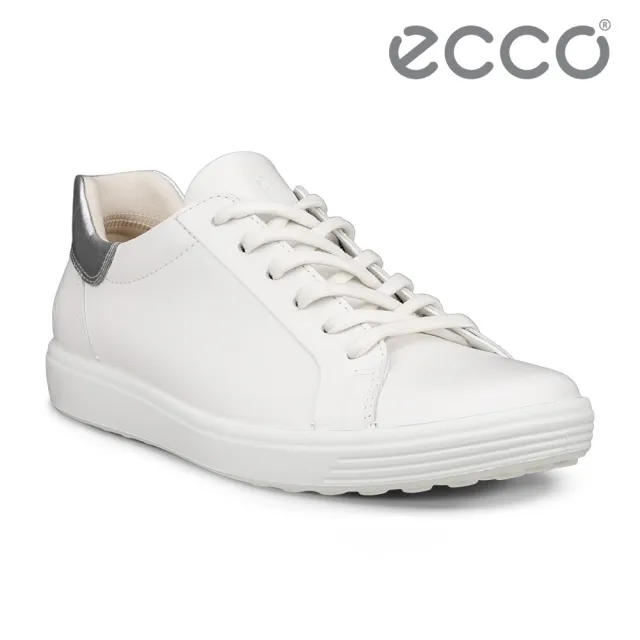 【ecco】SOFT 7 W 柔酷時尚輕巧休閒鞋 女鞋(白色/銀色 47084361144)
