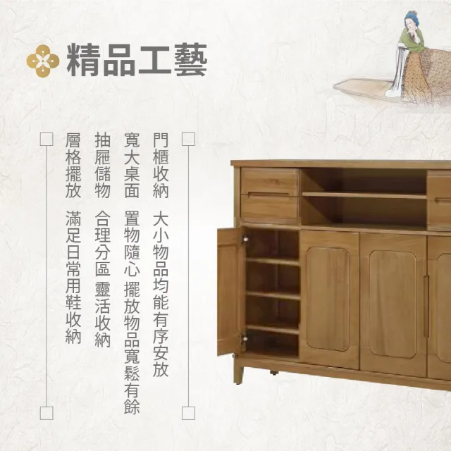 【ASSARI】5尺和風檜木鞋櫃(寬150x深38x高121cm)