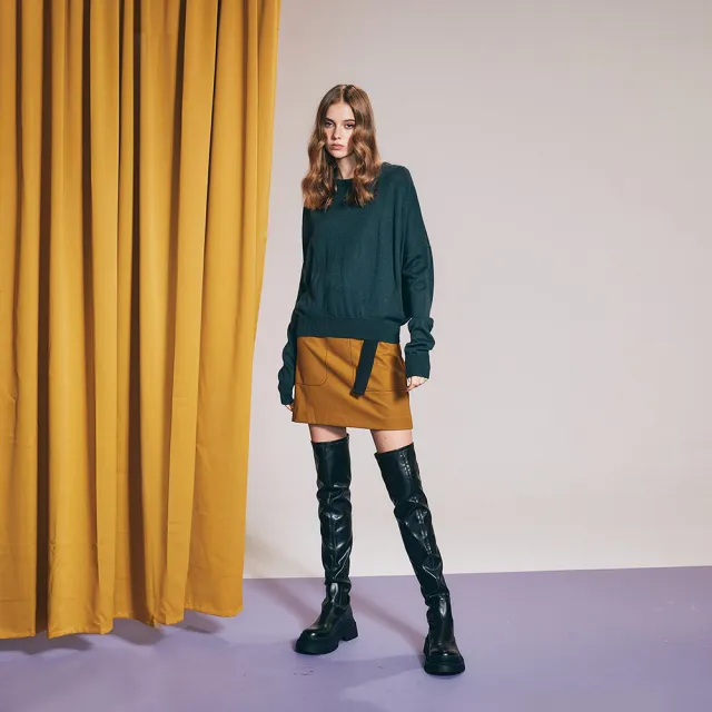 【ICHE 衣哲】Cop.Copine 法國原裝進口針織落肩造型上衣-祖母綠