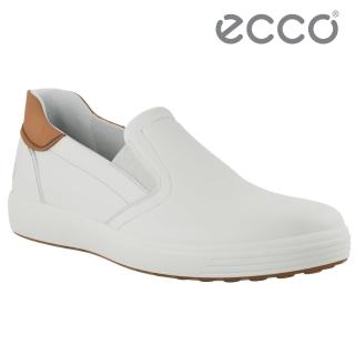 【ecco】SOFT 7 M 柔酷時尚輕巧套入式休閒鞋 男鞋(白色/棕色 47083450104)