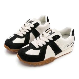【PLAYBOY】PLAYBOY Retro 復古皮革拼接德訓鞋-米黑-PY0705