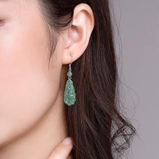 【MoonDy】耳環 耳勾 垂墜耳環 藍水 如意耳環 玉石 古風耳環 耳墜 純銀耳還 翡翠耳環 玉耳環 耳