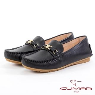 【CUMAR】金屬小飾釦彈力大底樂福鞋(黑色)