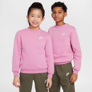 【NIKE 耐吉】長袖上衣 童裝 大童 男女童 大學T 磨毛 K NSW CLUB FLC CREW LS LBR 粉 FD3006-646