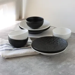 【Just Home】磨砂岩板陶瓷碗盤8件餐具組-飯碗+湯盤(兩色可選 可微波 碗 碗盤 盤 湯盤 深盤 餐具組)