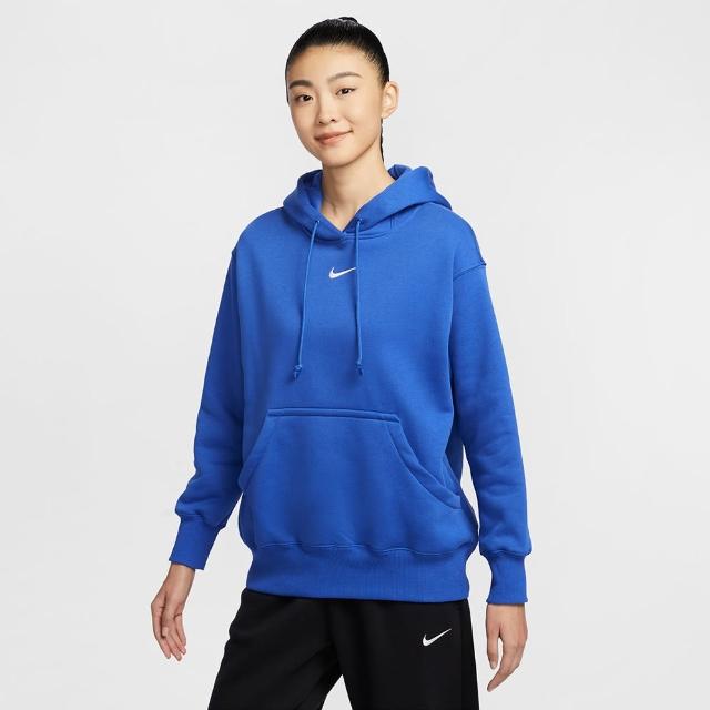 【NIKE 耐吉】長袖上衣 女 帽T 磨毛 寬鬆版型 AS W NSW PHNX FLC OS PO HOODIE 藍 DQ5861-480