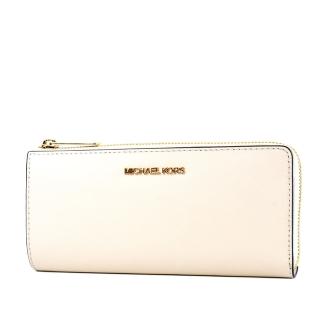 【Michael Kors】專櫃款 防刮十字紋L型拉鍊長夾-奶白色