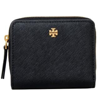 【TORY BURCH】EMERSON系列防刮皮革釦式短夾(黑)