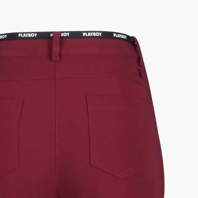 【PLAYBOY GOLF】女款LOGO腰頭緞帶高彈性休閒長褲-酒紅(高爾夫球褲/KE23203-18)