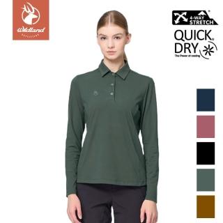 【Wildland 荒野】彈性保暖吸排POLO長袖上衣 女 0B22621(四向彈性 親膚柔軟 不易皺)