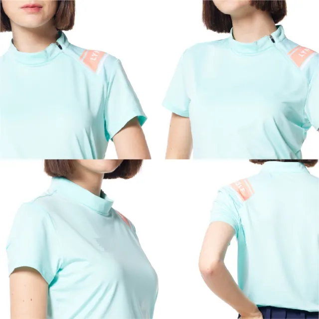 【Lynx Golf】女款吸排機能側開拉鍊肩膀Lynx字樣印花短袖POLO衫/高爾夫球衫(薄荷綠色)