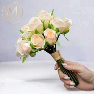 【Floral M】法式西麗雅玫瑰淺香檳仿真花花材（10入組）(人造花/塑膠花/假花/裝飾花)