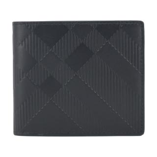 【BURBERRY 巴寶莉】經典格紋壓印小牛皮8卡對開短夾(黑色)