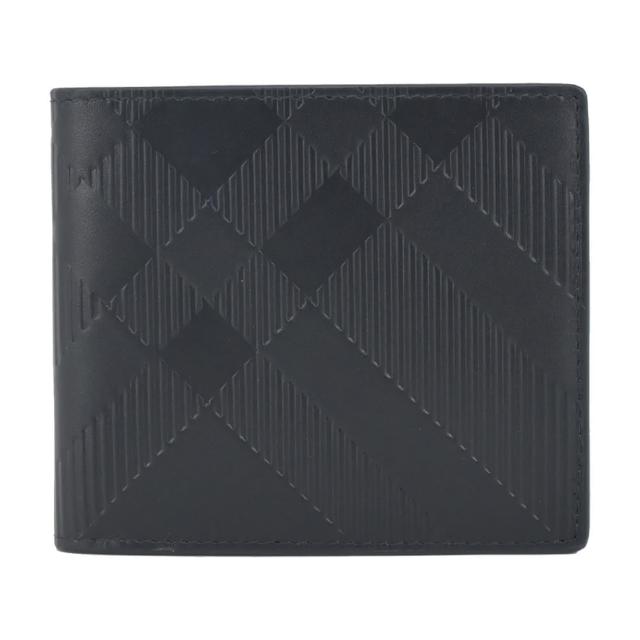 【BURBERRY 巴寶莉】經典格紋壓印小牛皮8卡對開短夾(黑色)